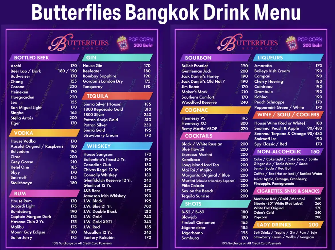 Butterflies Go-Go Bar, Nana Plaza: A Vibrant Nightlife Gem in Bangkok 3 Drinks and Prices